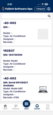 Assets tab in Ops app.